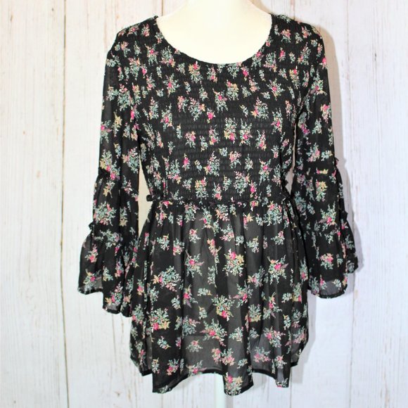 NEW Magnolia Lane Smocked Ruffled Peplum Top - Picture 8 of 16